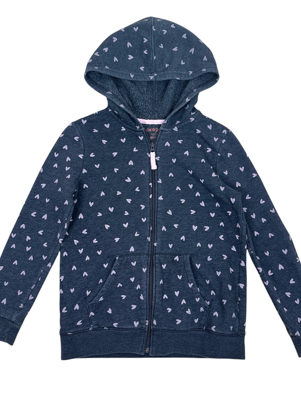 Cat & Jack Gray Zip Hoodie with Light Pink Heart Print